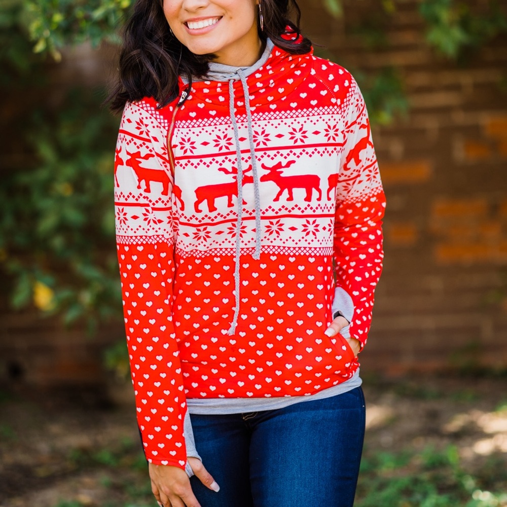 NWT Red Fair Isle Hoodie with Thumb Holes